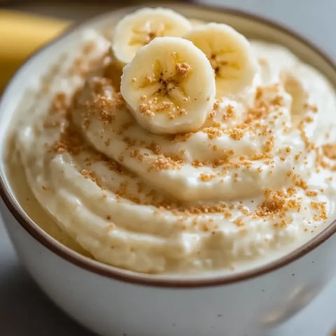 Un bol de fromage cottage avec des bananes par-dessus.