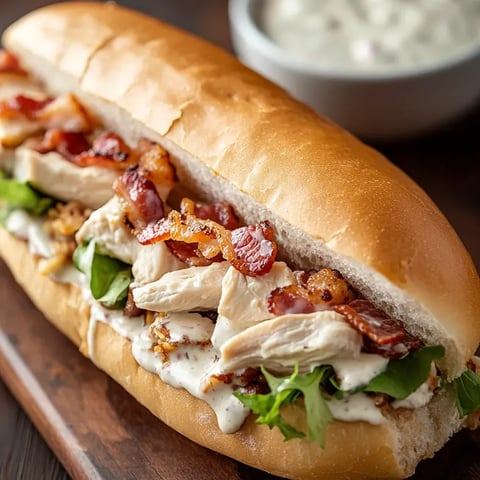 Un sandwich avec bacon et poulet.