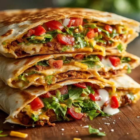 Une pile de trois wraps Crunchwrap maison.