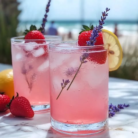 Deux verres de limonade rose à la lavande.