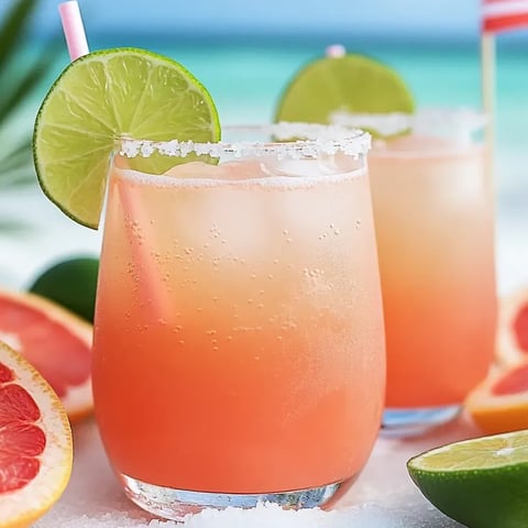 Deux verres de Paloma sans alcool, garnis de pamplemousse et de lime.