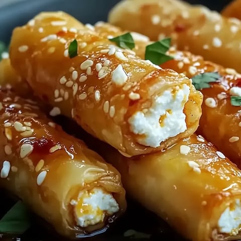 Rouleaux feta croustillants miel pimenté.