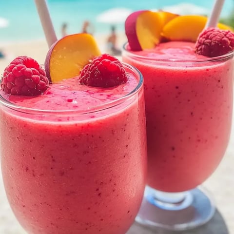 Deux verres remplis de douceur framboise-pêche.