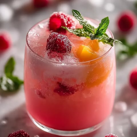 Un verre rose avec une feuille de menthe sur le dessus.