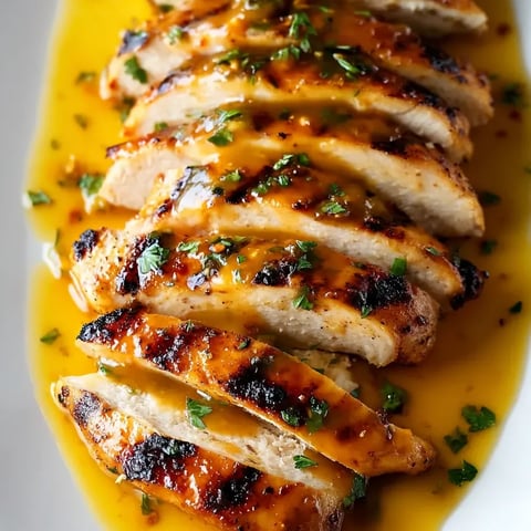 Poulet nappé de sauce servi à l’assiette.