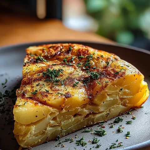 Une part de tortilla garnie d’herbes fraîches.