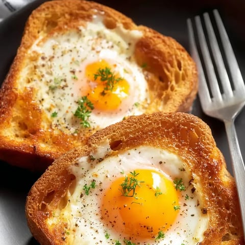 Deux œufs sur du pain grillé.