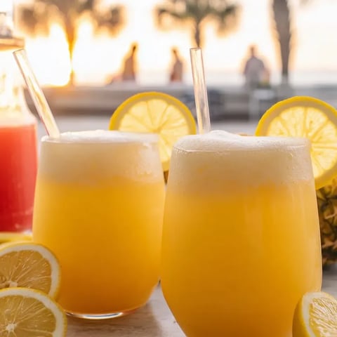 Deux verres de limonade avec des rondelles de citron dedans.