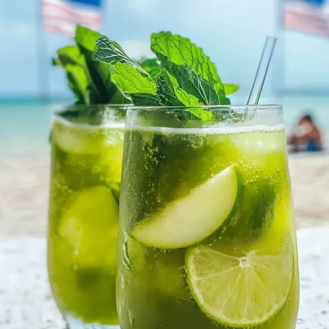 Deux verres verts décorés de rondelles de citron.