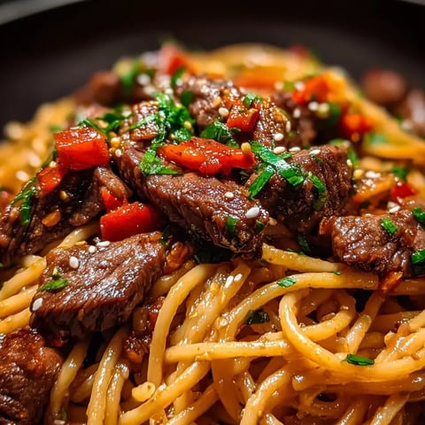 Un bol de bœuf avec pâtes.