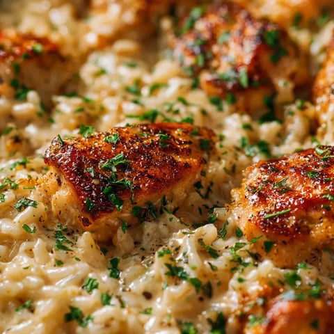 Une assiette de riz, poulet et herbes.