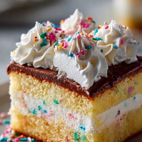Une part de gâteau blanc avec glaçage et vermicelles colorés.