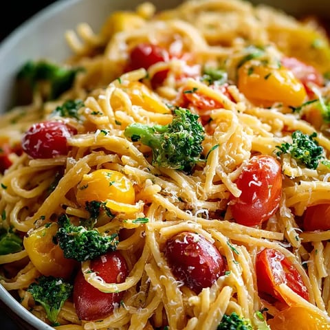 Un bol de pâtes avec tomates et brocoli.