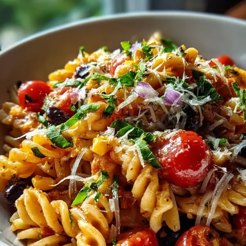 Un bol de pâtes avec tomates et fromage.