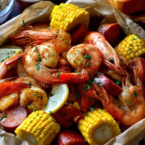 Une assiette de crevettes et maïs.