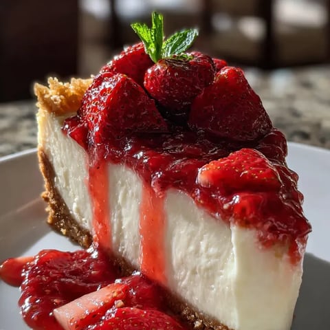 Un morceau de cheesecake avec un dessus aux fraises.