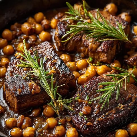 Un bol de bœuf, pois chiches et herbes fraîches.