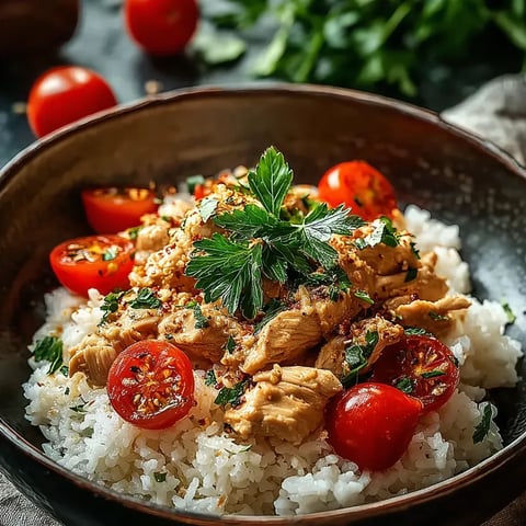 Un bol avec du riz et des tomates.