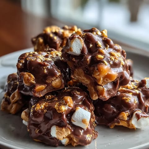 Un plateau de bouchées chocolat, décorées de marshmallows et de touches dorées.