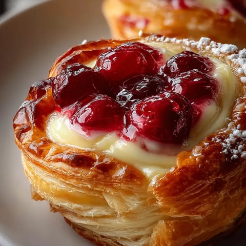 Un biscuit blanc avec une couche de fromage frais et des fruits rouges dessus.