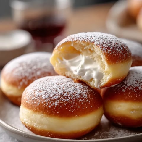 Une assiette avec six boules moelleuses et sucrées, couvertes de sucre glace.