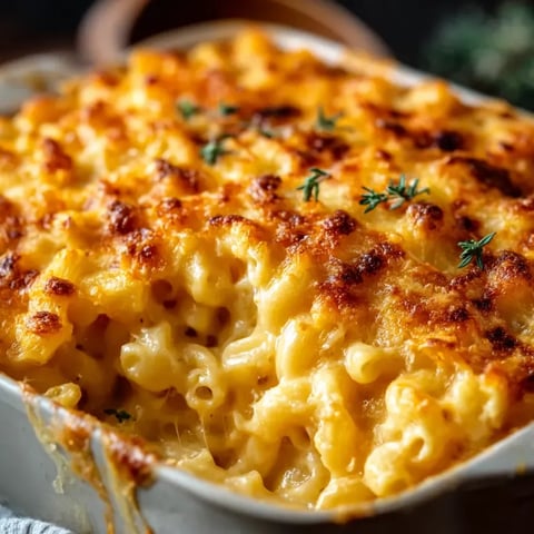 Assiette blanche pleine de pâtes et de fromage gratinés.