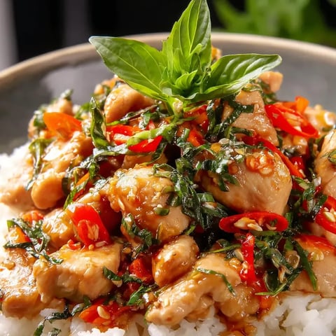 Photo d’un plat asiatique à base de bœuf, oignons, poivrons et coriandre.