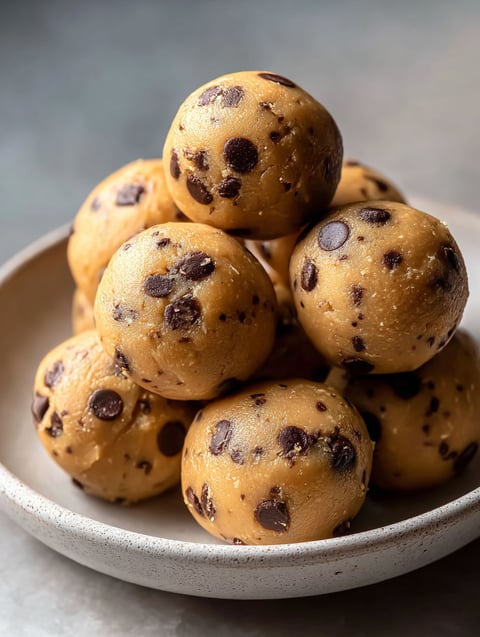 Un bol rempli de boules de pâte à cookies avec pépites de chocolat