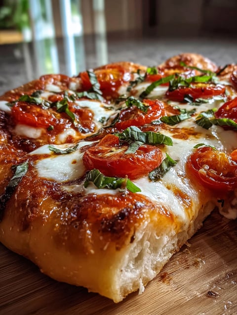 Gros plan sur une pizza Margherita.