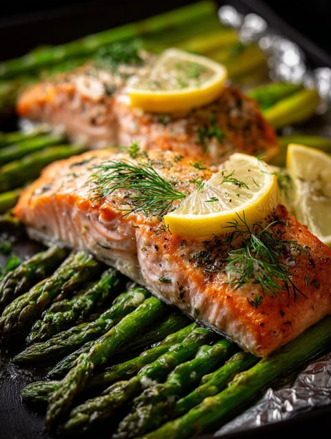Plat de saumon avec citron et aneth au-dessus.