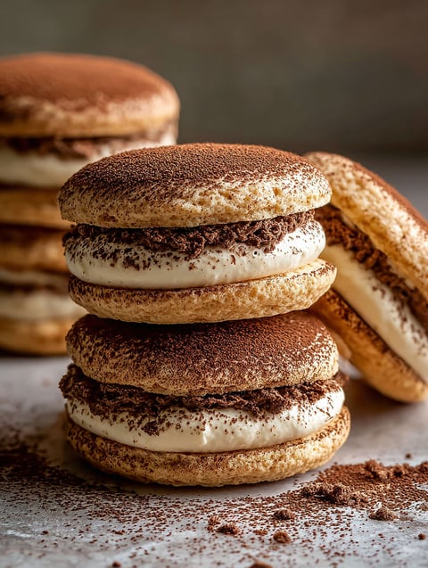 Cookies tiramisu empilés les uns sur les autres.