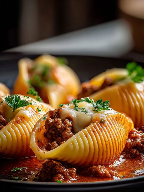 Coquilles farcies avec boeuf haché.