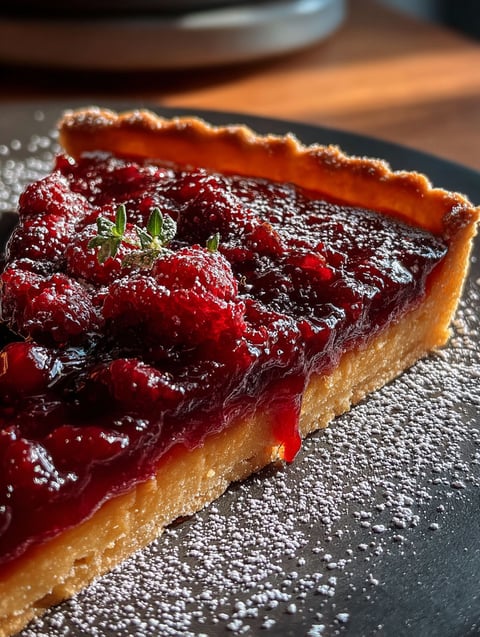 Une part de tarte orange-canberry.