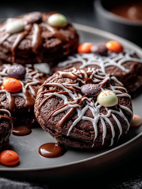 Biscuits au chocolat avec glaçage blanc et bonbons.