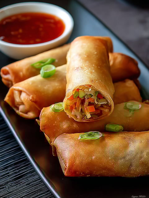 Une assiette de rouleaux légumes croquants.