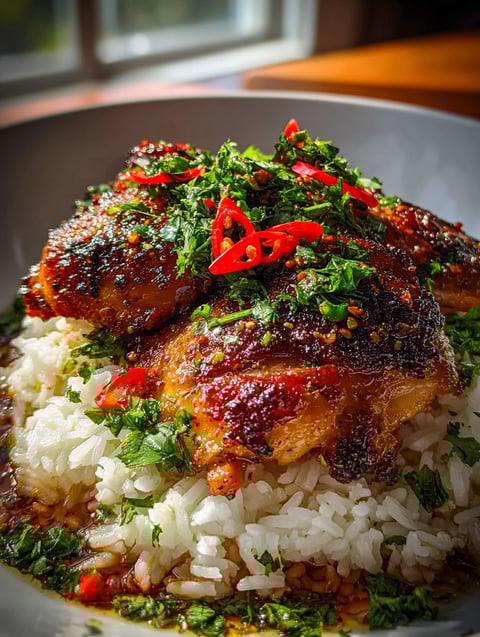 Poulet épicé avec riz coco.
