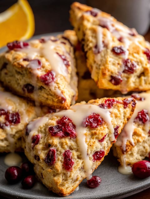 Une pile de scones orange canberry.