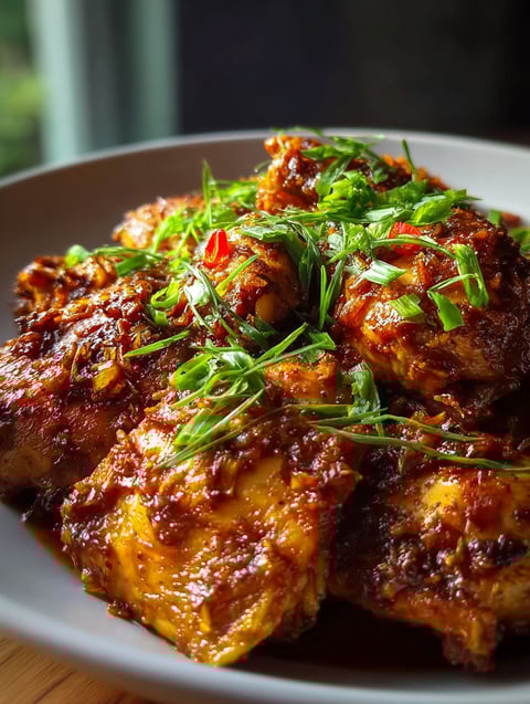 Un plat de poulet à l’ail et sucre brun en mijoteuse.