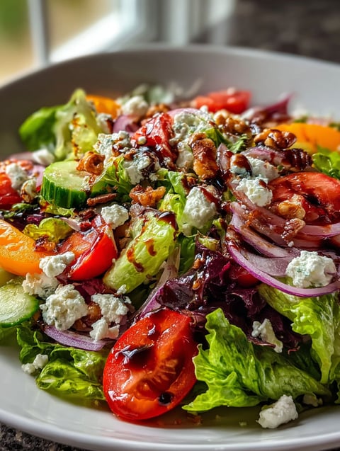 Salade avec tomates, concombres et oignons.
