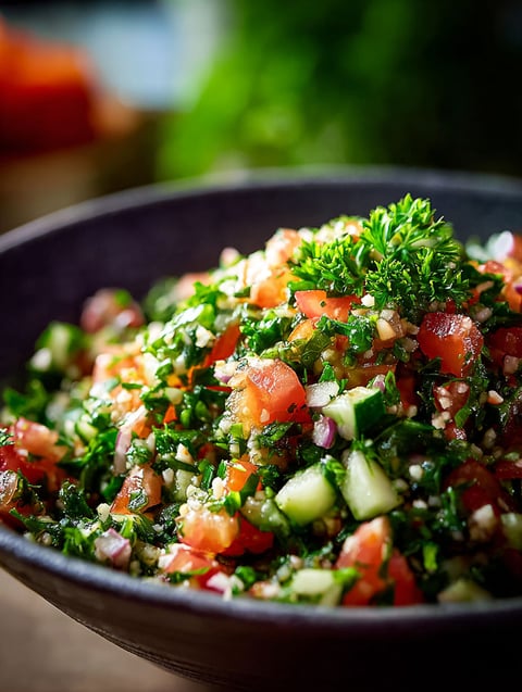 Un bol de salade tabbouleh.