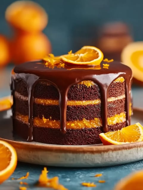 Gâteau choco orange avec ganache.