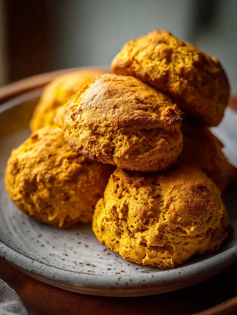 Une pile de biscuits moelleux à la citrouille et épices.