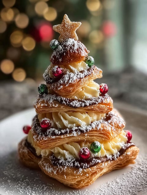 Une pâte feuilletée en forme de sapin de Noël.