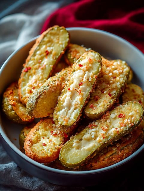 Un bol de cornichons cuits à l'airfryer.