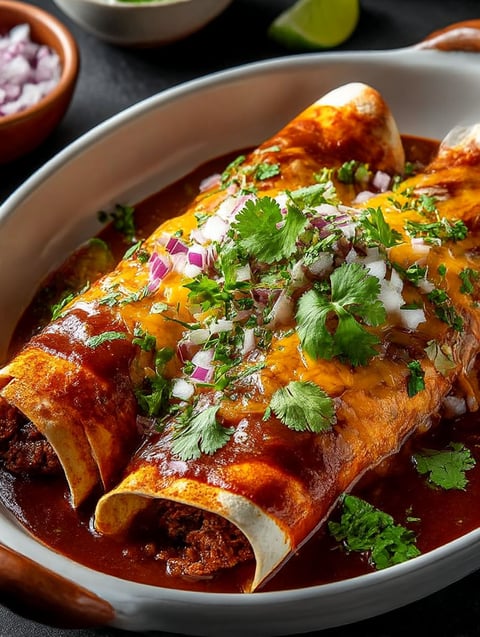 Assiette avec burrito et oignons.