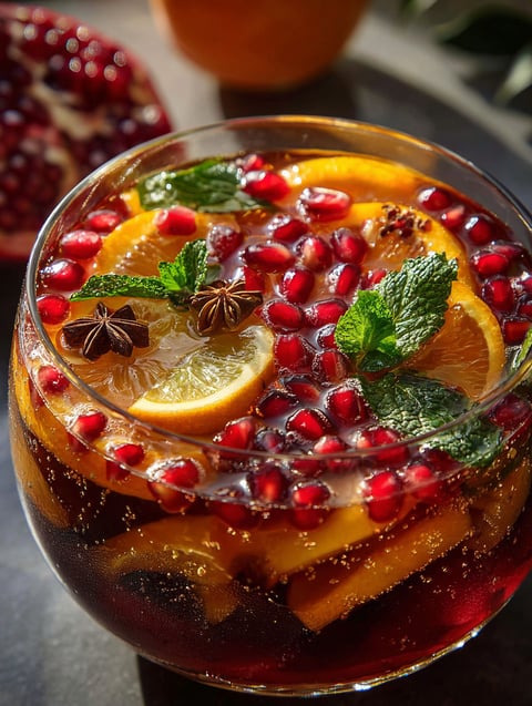 Un verre de fruit avec un morceau de citron.