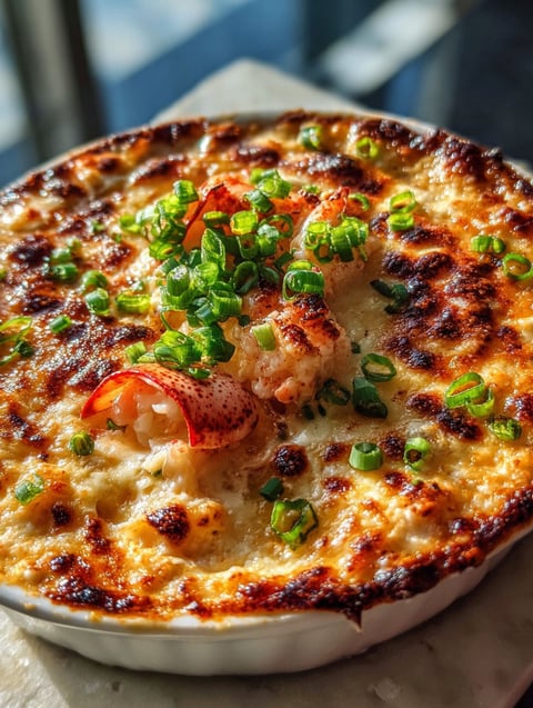 Un délicieux plat avec crevettes, homard, et légumes.