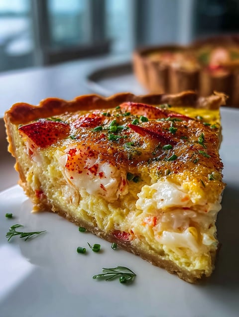 Un délicieux plat de quiche aux fruits de mer et légumes.